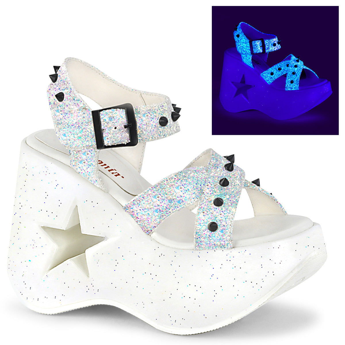 DemoniaCult Sandali femminili DYNAMITE-02 wht multi glitter