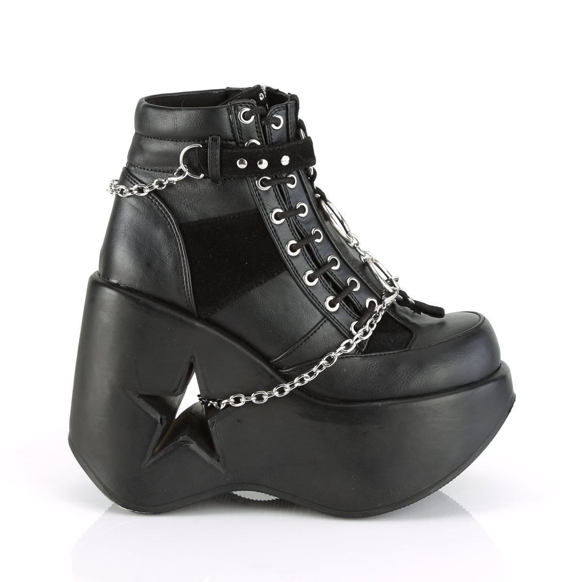 DemoniaCult Womens Ankle Boots DYNAMITE-101 Blk Vegan Leather-Vegan Suede
