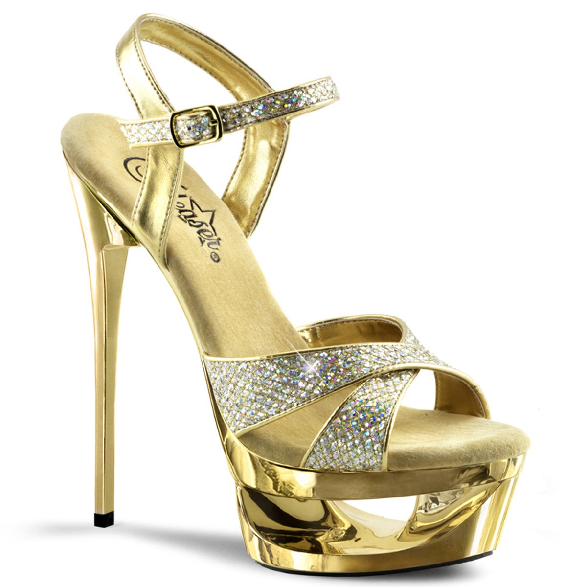 Pleaser Sandali da donna ECLIPSE-619G GOLD MULTI GLTR / GOLD Chrome