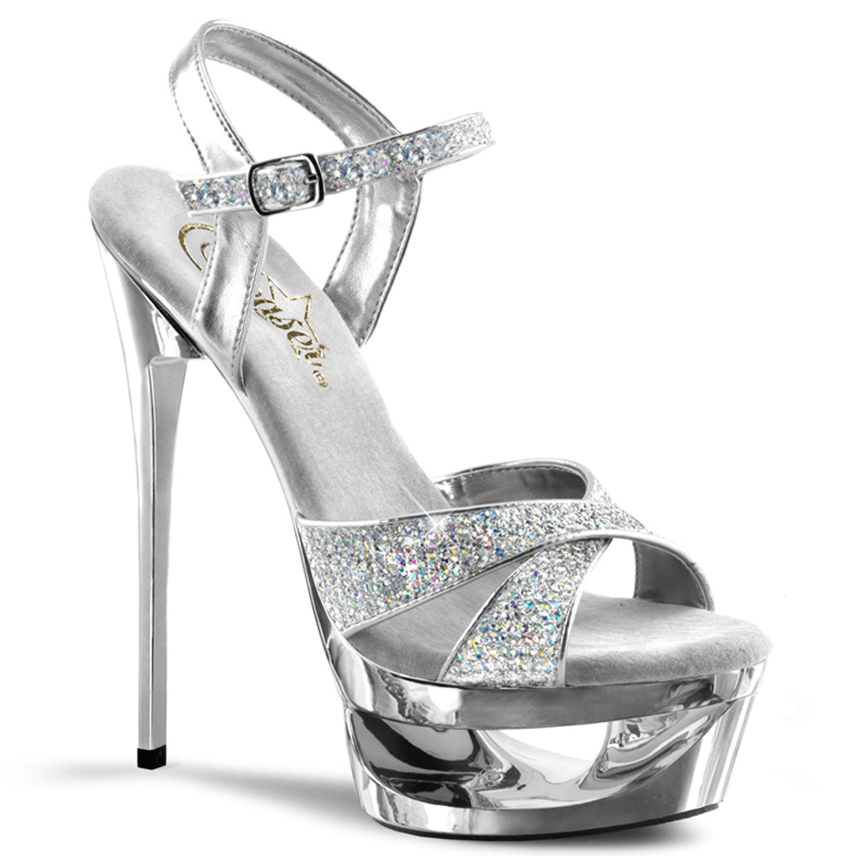 Pleaser Sandali da donna ECLIPSE-619G SLV Multi GLTR / SLV Chrome