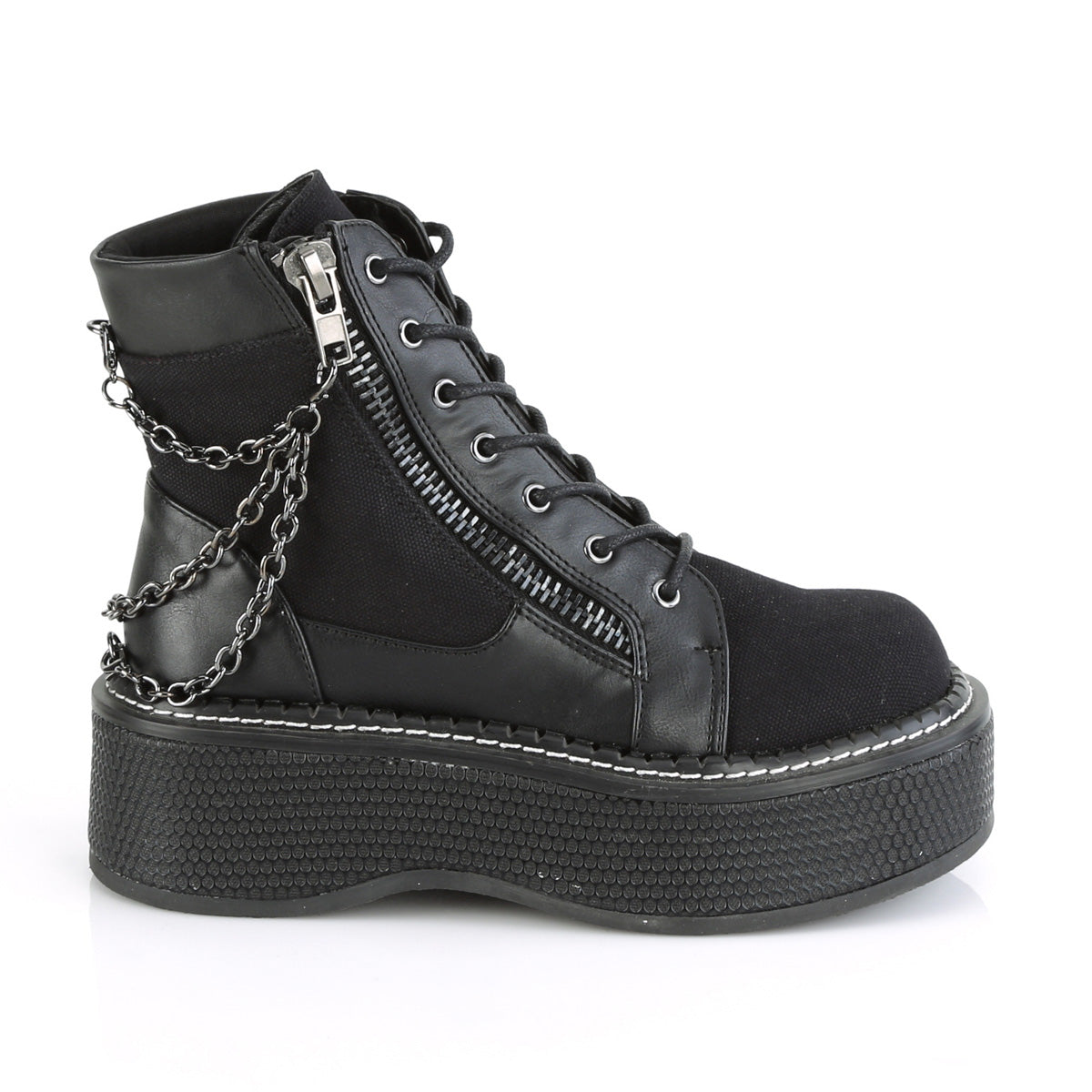 DemoniaCult Stivali alla caviglia femminile EMILY-114 pelle tela blk