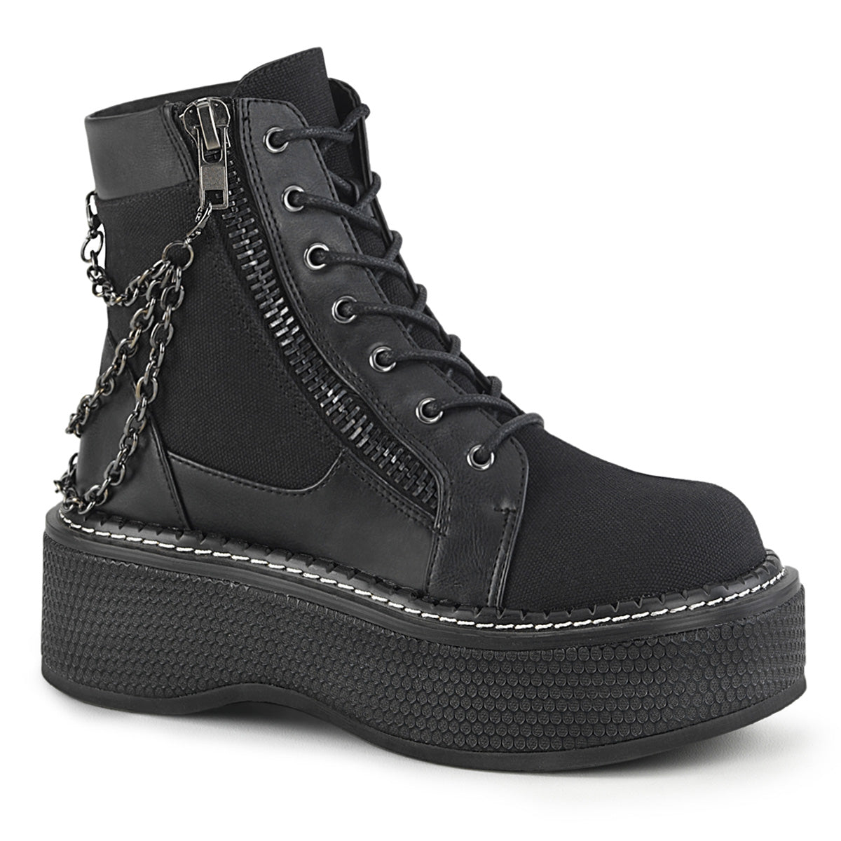 DemoniaCult Stivali alla caviglia femminile EMILY-114 pelle tela blk