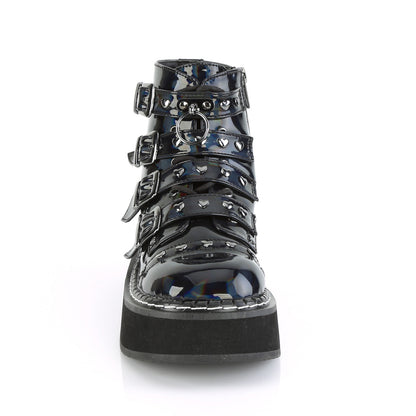 DemoniaCult Womens Ankle Boots EMILY-315 Blk Hologram Vegan Leather