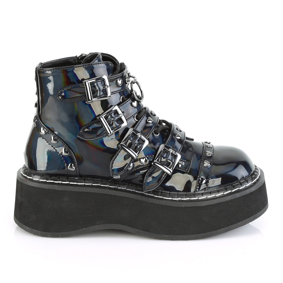 DemoniaCult Womens Ankle Boots EMILY-315 Blk Hologram Vegan Leather