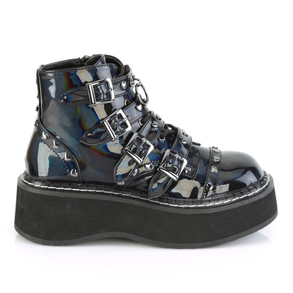 DemoniaCult Womens Ankle Boots EMILY-315 Blk Hologram Vegan Leather