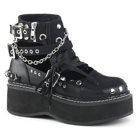 DemoniaCult Womens Ankle Boots EMILY-317 Blk Canvas-Vegan Leather