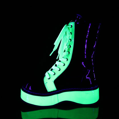 DemoniaCult Stivali da donna EMILY-350 blk pat-uv neon verde