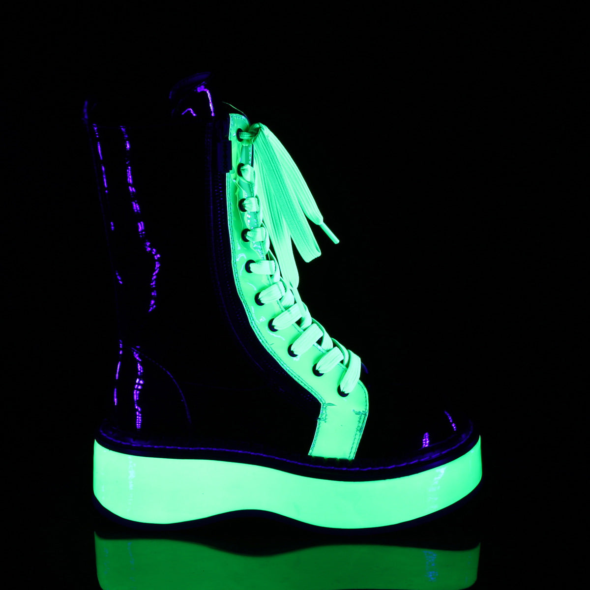 DemoniaCult Stivali da donna EMILY-350 blk pat-uv neon verde