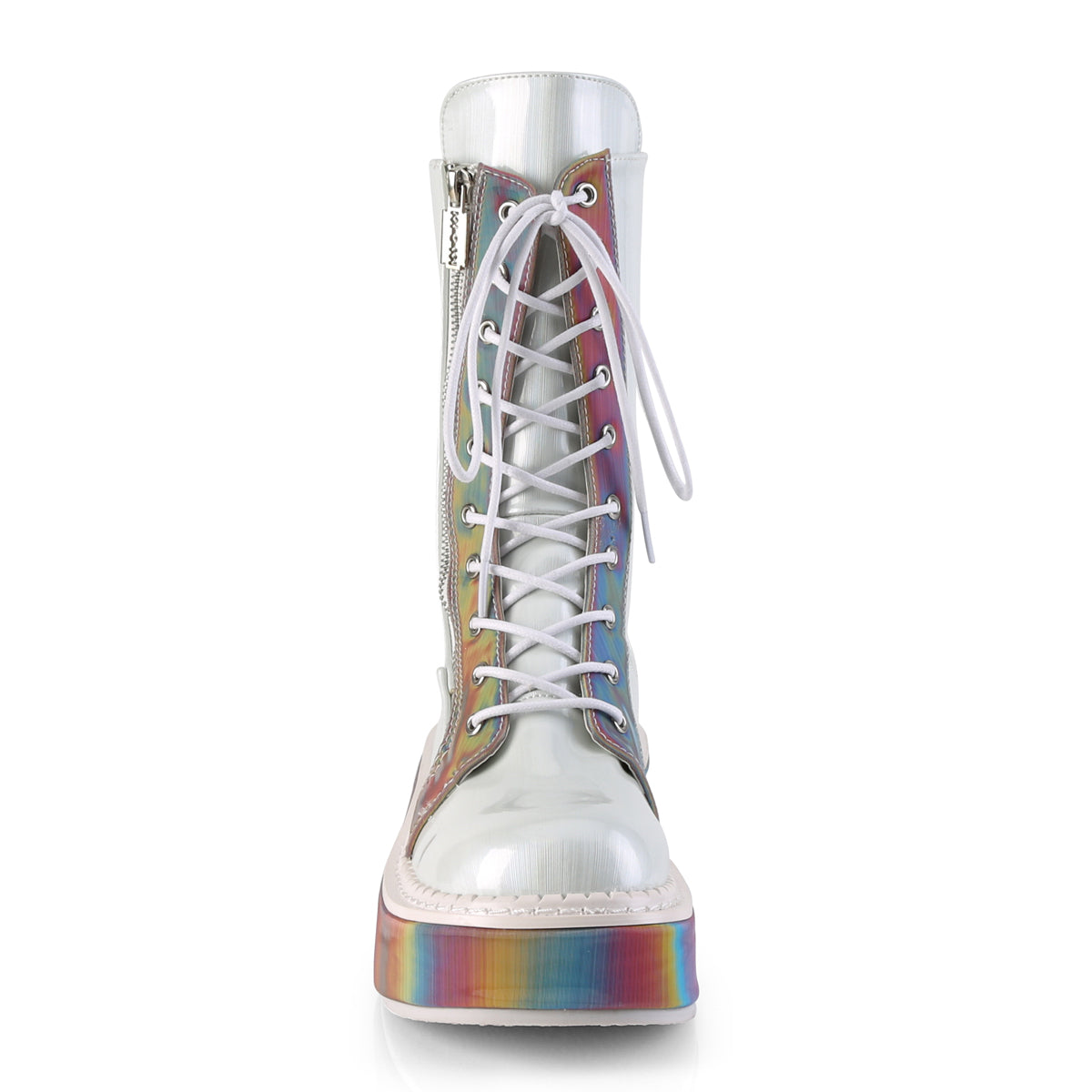 DemoniaCult Stivali da donna EMILY-350 WHT Ologramma spazzolato in pelle vegana-Rainbow Riflessivo