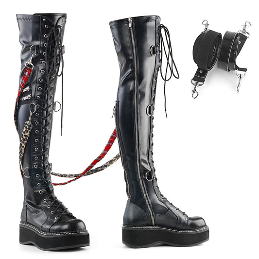 DemoniaCult Stivali da donna EMILY-377 BLK STR VEGAN PELLE