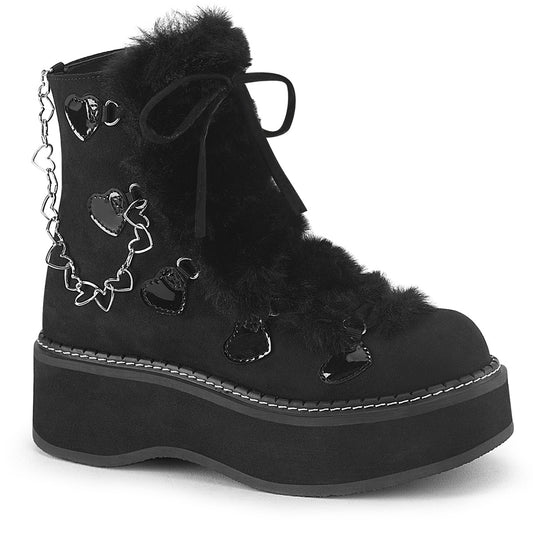 DemoniaCult   EMILY-55 Blk Vegan Suede-Faux Fur