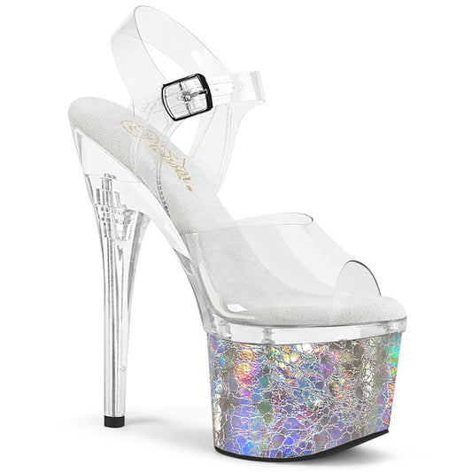 Pleaser  Sandals ESTEEM-708CK Clr/Clr-Slv Holo Crackle