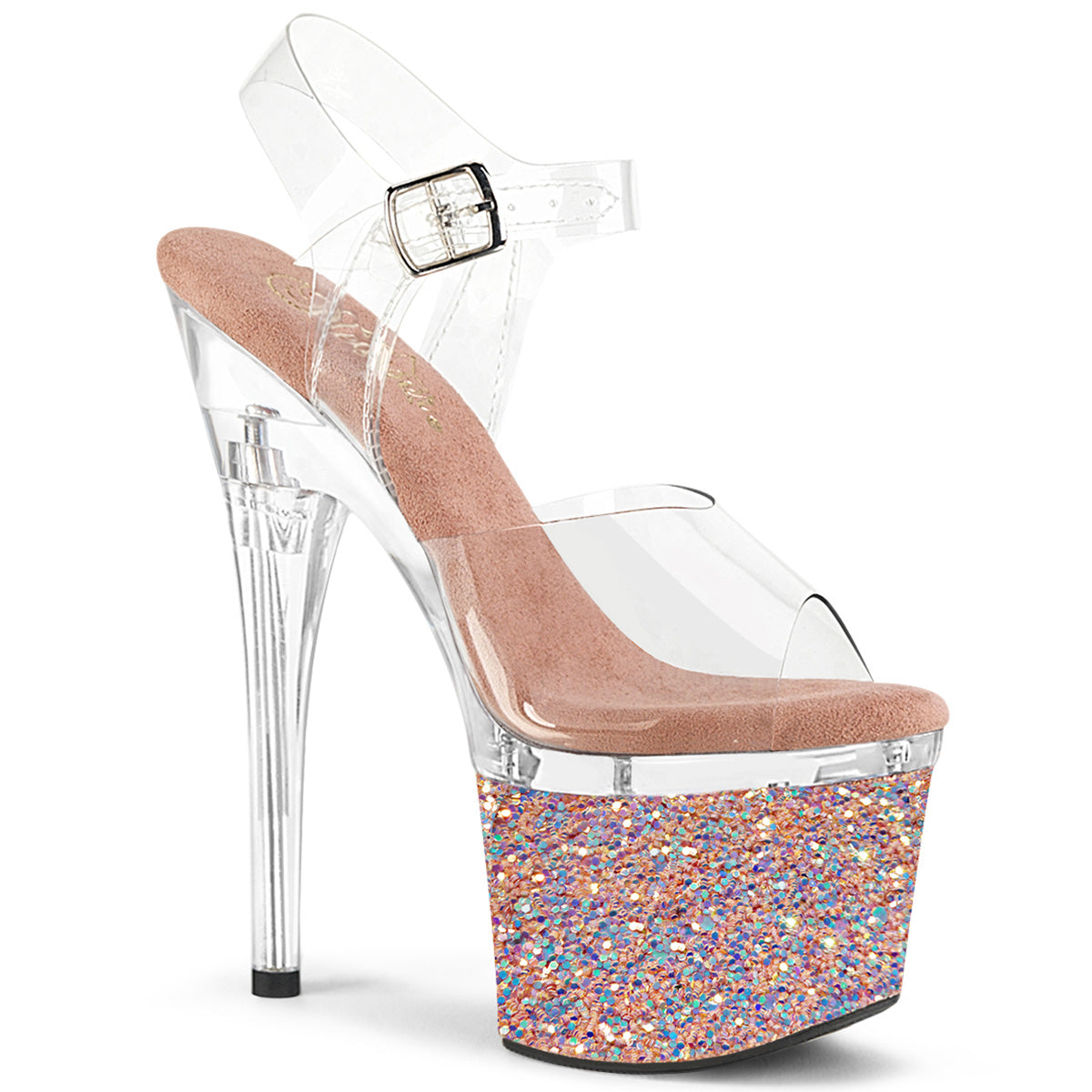 Pleaser  Sandals ESTEEM-708LG Clr/Clr-Rose Gold Glitter