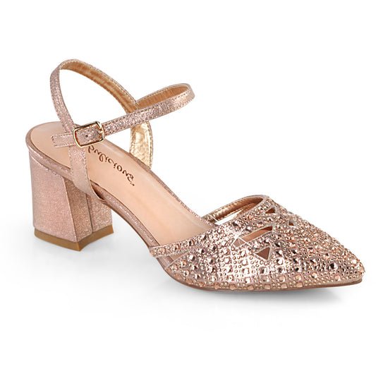Fabulicious Pompe da donna FAYE-06 tessuto scintillante in oro rosa
