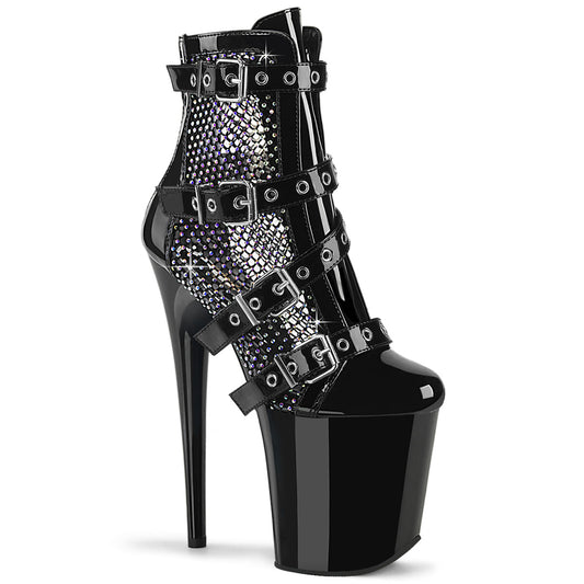 Pleaser Women's Platform Shoes FLAMINGO-1013RM Blk Pat-RS Mesh/Blk