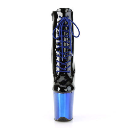 Pleaser Stivaletti da donna FLAMINGO-1020 BLK PAT / Royal Blue Chrome