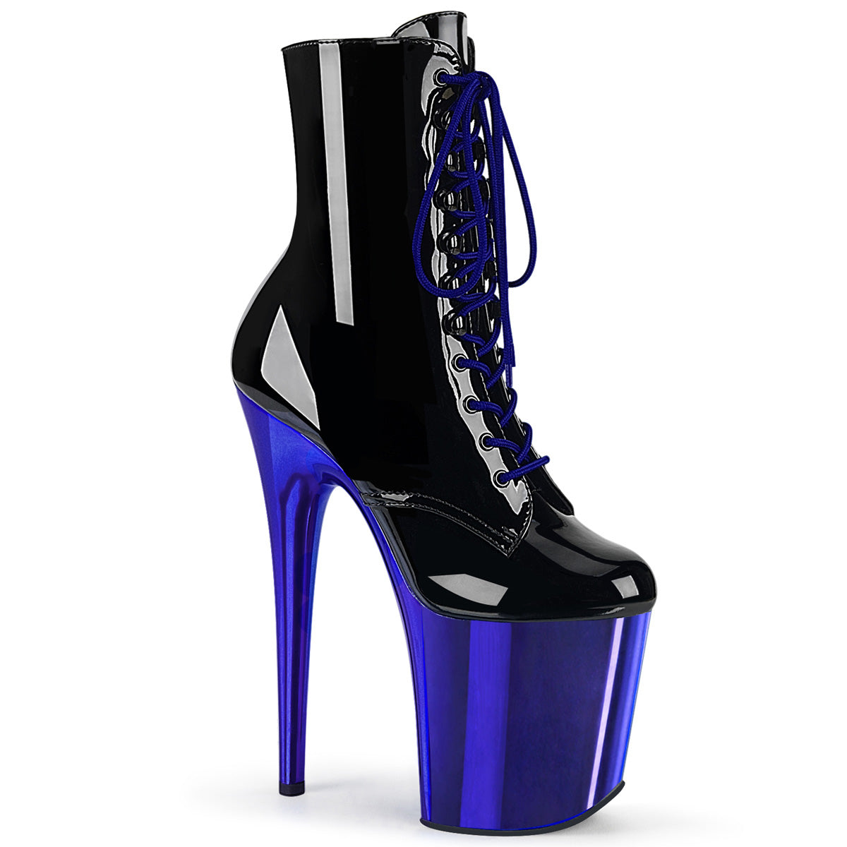 Pleaser Stivaletti da donna FLAMINGO-1020 BLK PAT / Royal Blue Chrome