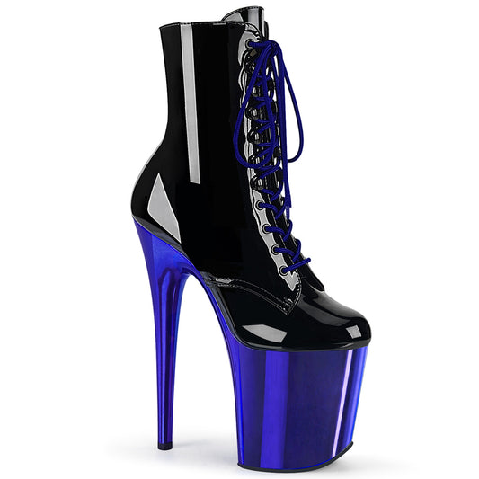 Pleaser Stivaletti da donna FLAMINGO-1020 BLK PAT / Royal Blue Chrome