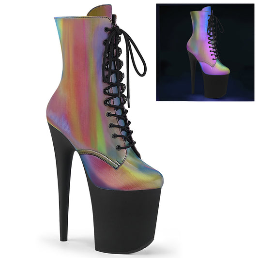 Pleaser Stivaletti da donna FLAMINGO-1020Refl. Rainbow MATE riflettente / BLK