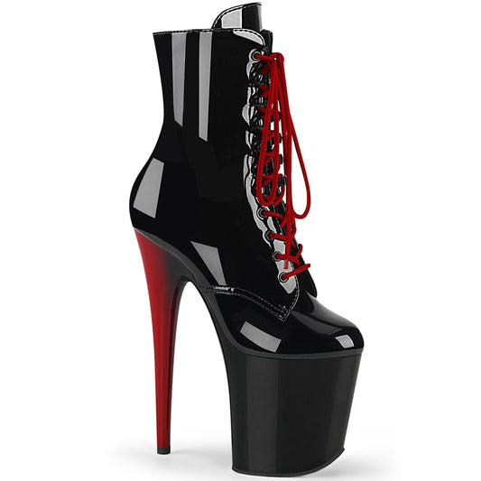 Pleaser Womens Ankle Boots FLAMINGO-1020RH Blk Pat/Blk-Red