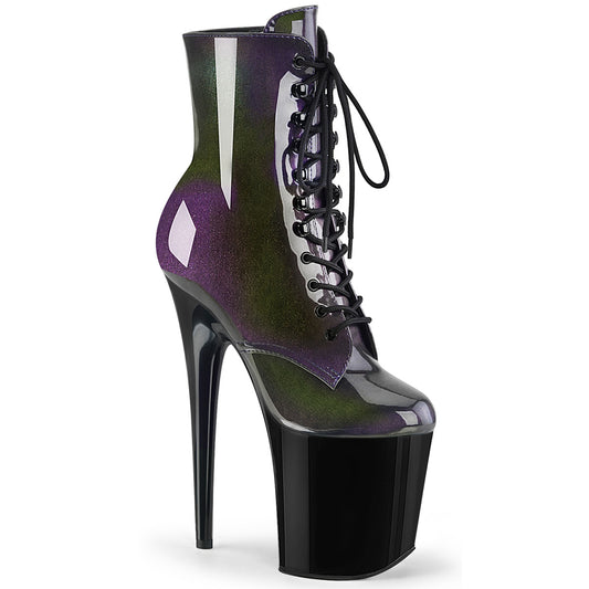 Pleaser Stivaletti da donna FLAMINGO-1020SHG viola-Olive/ Blk.