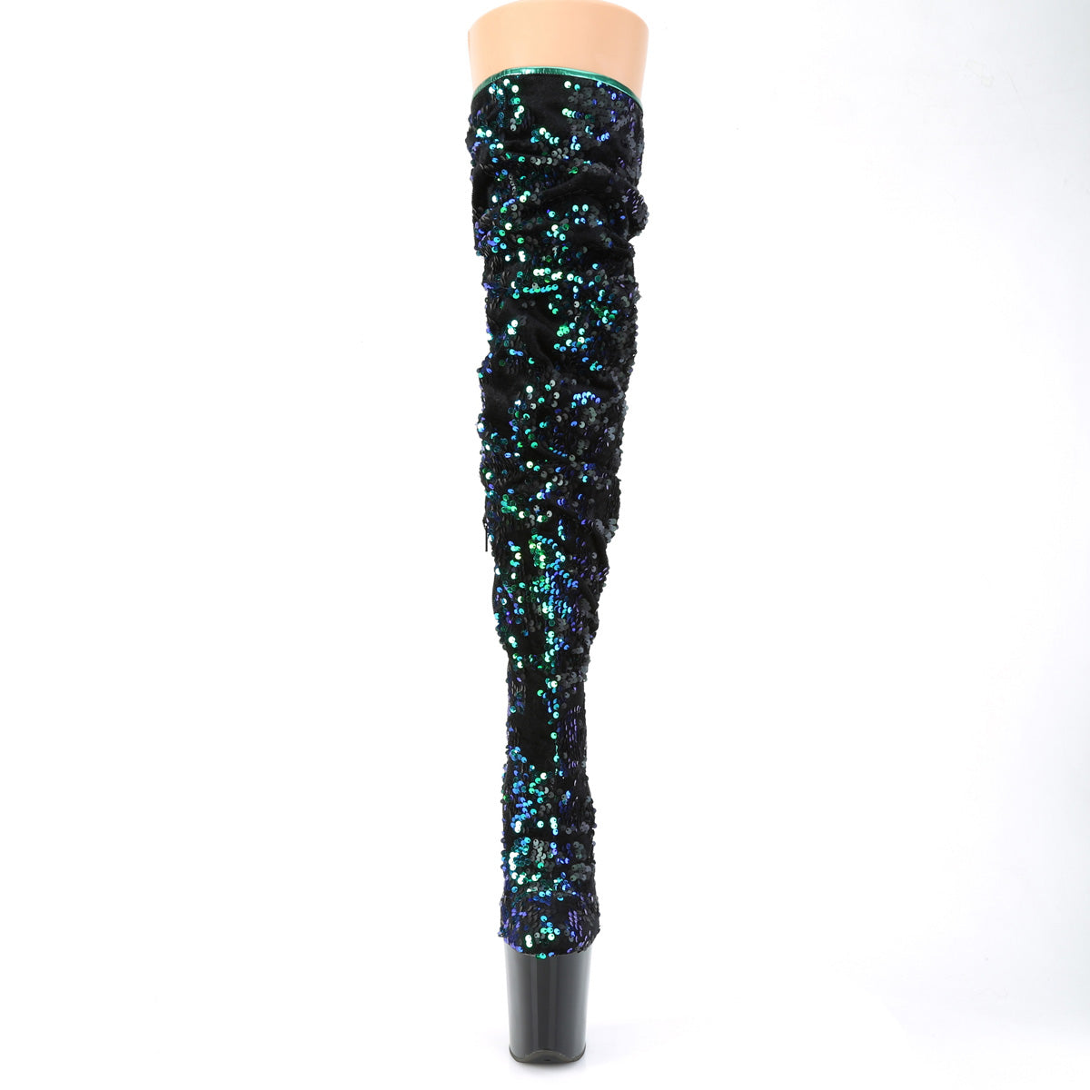 Pleaser Stivali da donna FLAMINGO-3004 Paillettes iridescenti verdi / BLK