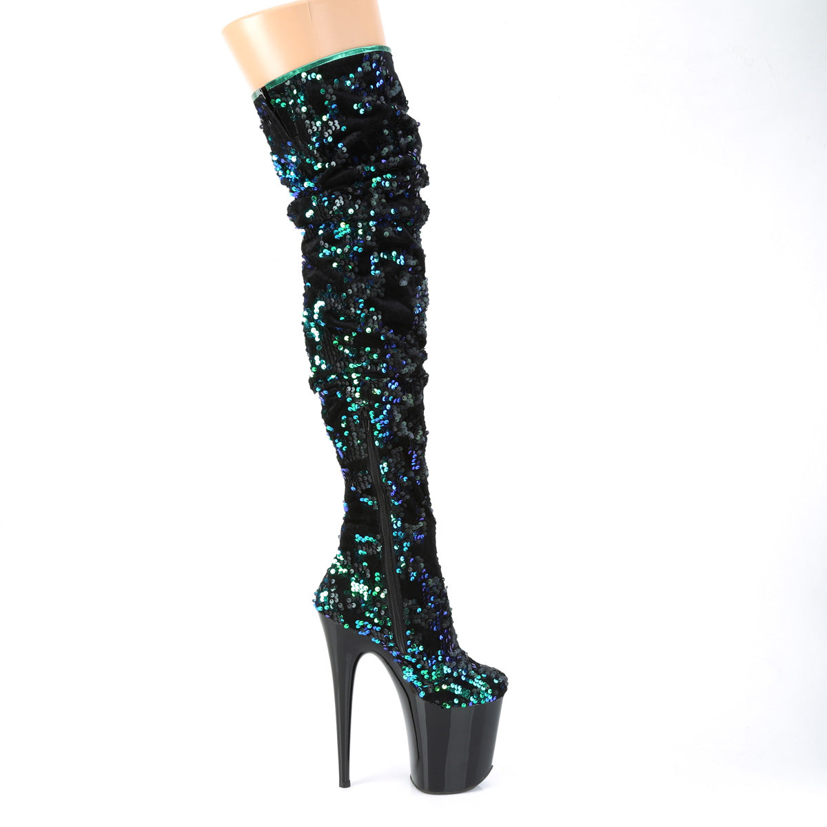 Pleaser Stivali da donna FLAMINGO-3004 Paillettes iridescenti verdi / BLK