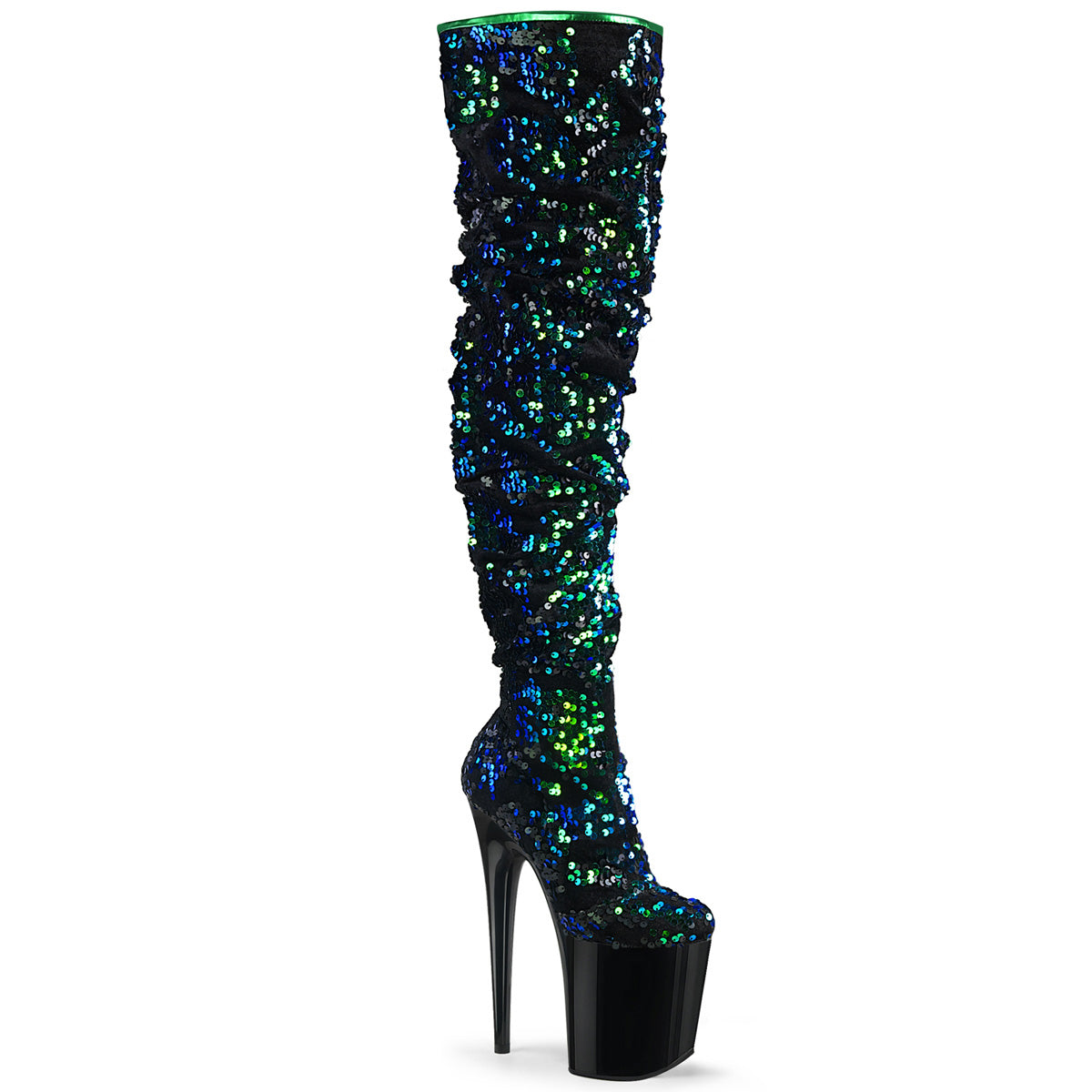 Pleaser Stivali da donna FLAMINGO-3004 Paillettes iridescenti verdi / BLK