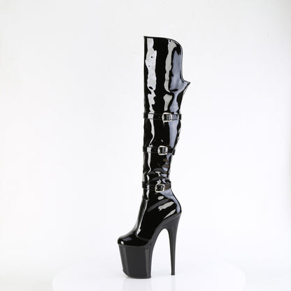 Pleaser   FLAMINGO-3018 Blk Str. Pat/Blk