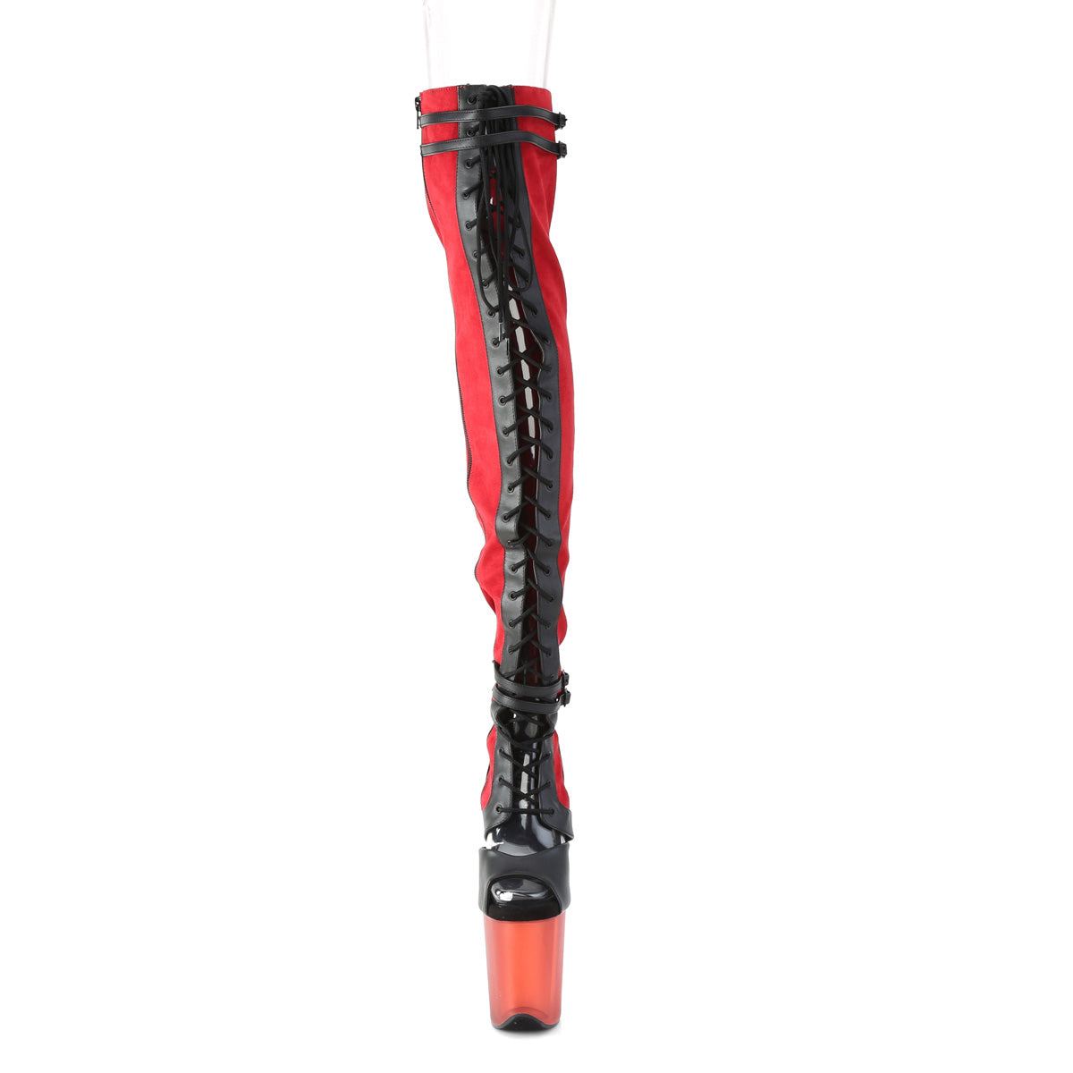 Pleaser Stivali da donna FLAMINGO-3027 Red Faux Suede-Blk in ecopelle / rosso smerigliato
