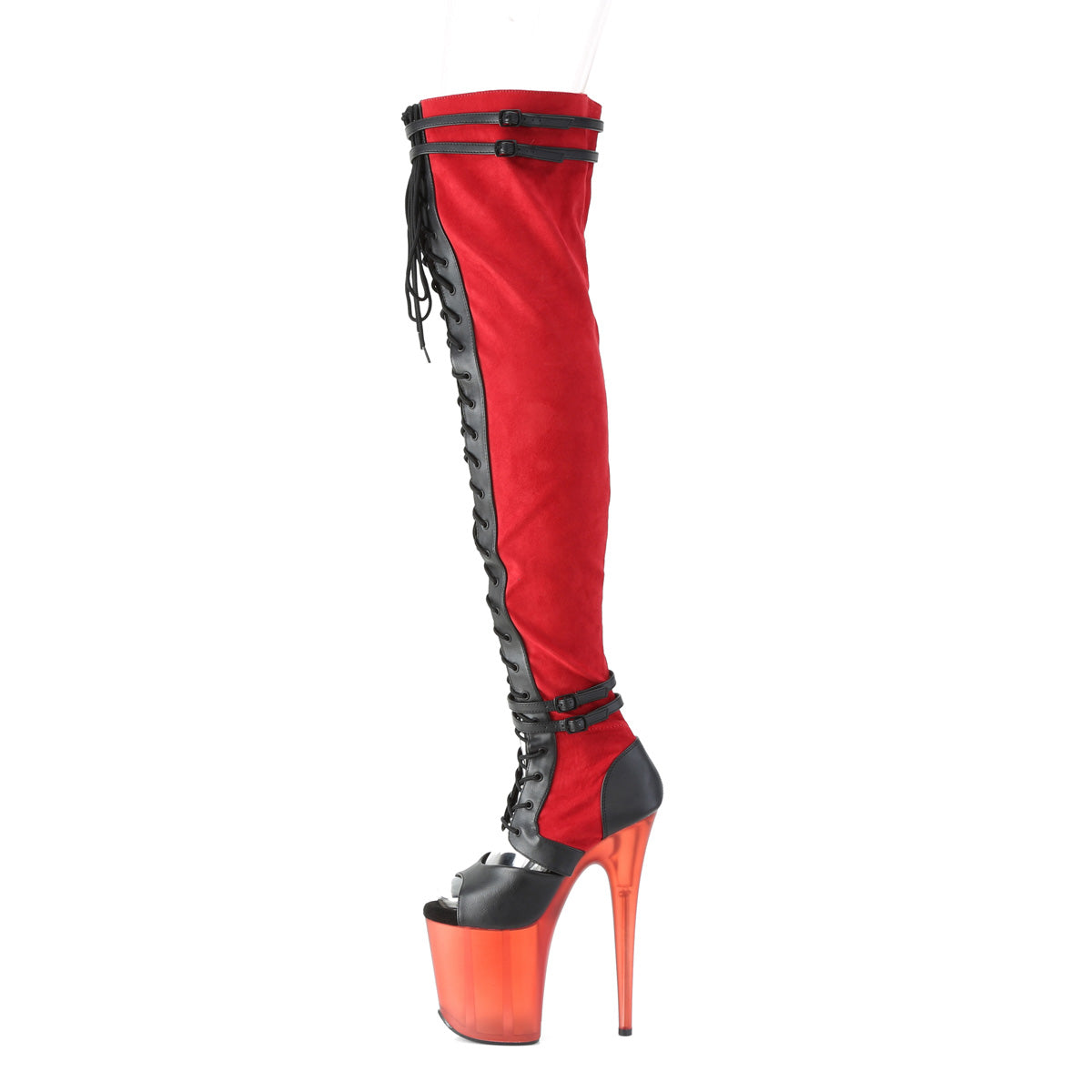 Pleaser Stivali da donna FLAMINGO-3027 Red Faux Suede-Blk in ecopelle / rosso smerigliato