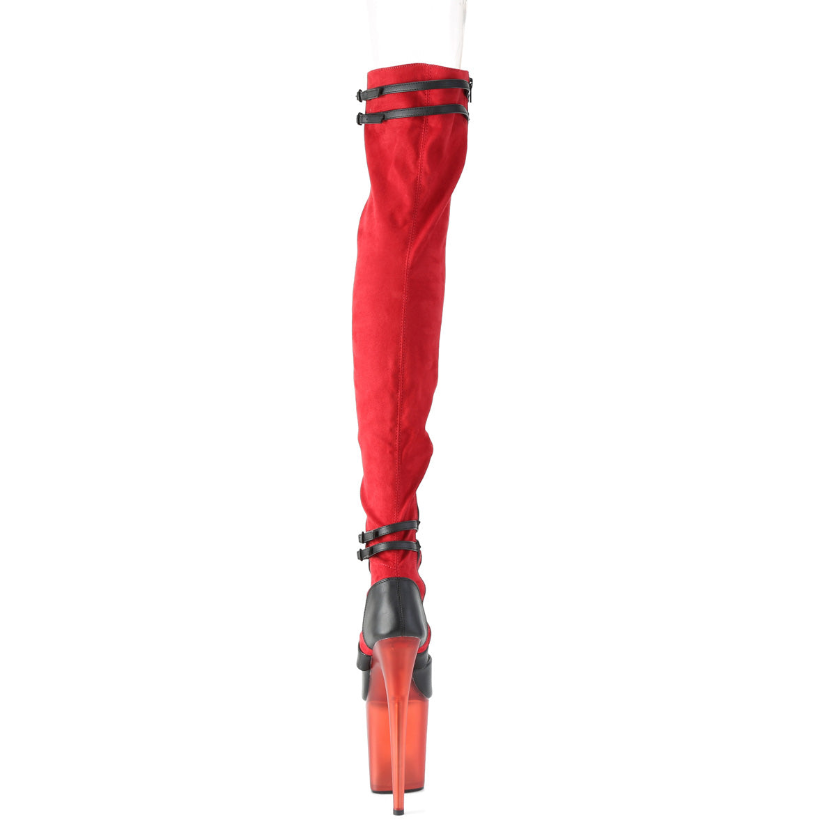 Pleaser Stivali da donna FLAMINGO-3027 Red Faux Suede-Blk in ecopelle / rosso smerigliato