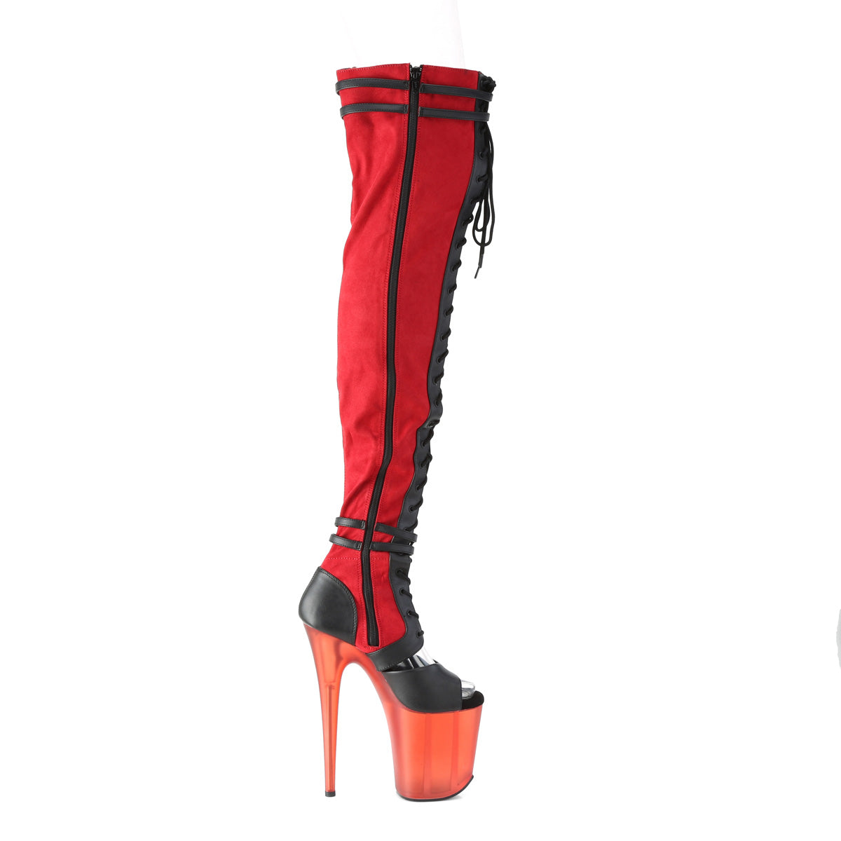 Pleaser Stivali da donna FLAMINGO-3027 Red Faux Suede-Blk in ecopelle / rosso smerigliato