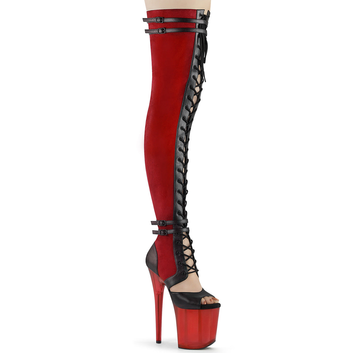 Pleaser Stivali da donna FLAMINGO-3027 Red Faux Suede-Blk in ecopelle / rosso smerigliato