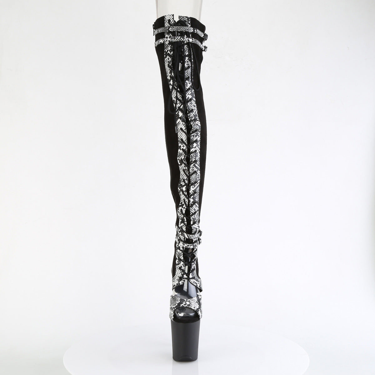 Pleaser  Boots FLAMINGO-3027SP Blk Faux Suede-Snake Print Faux Le./Blk Matte