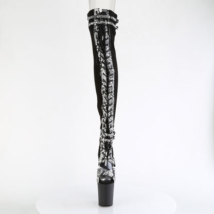 Pleaser  Boots FLAMINGO-3027SP Blk Faux Suede-Snake Print Faux Le./Blk Matte