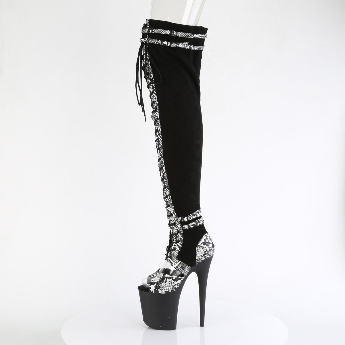 Pleaser  Boots FLAMINGO-3027SP Blk Faux Suede-Snake Print Faux Le./Blk Matte