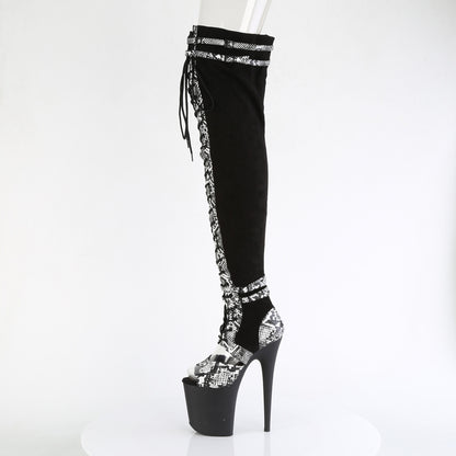 Pleaser  Boots FLAMINGO-3027SP Blk Faux Suede-Snake Print Faux Le./Blk Matte