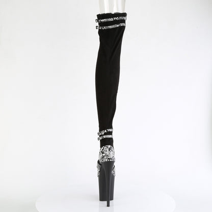 Pleaser  Boots FLAMINGO-3027SP Blk Faux Suede-Snake Print Faux Le./Blk Matte