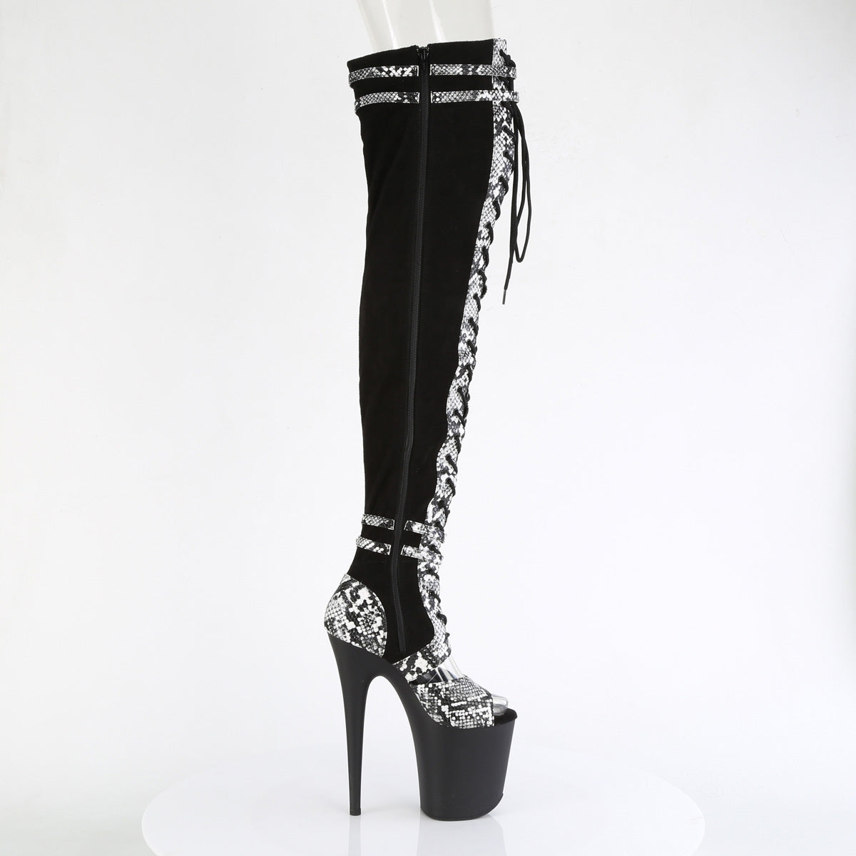 Pleaser  Boots FLAMINGO-3027SP Blk Faux Suede-Snake Print Faux Le./Blk Matte