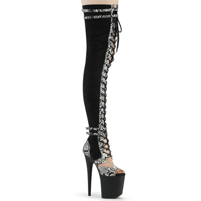 Pleaser  Boots FLAMINGO-3027SP Blk Faux Suede-Snake Print Faux Le./Blk Matte