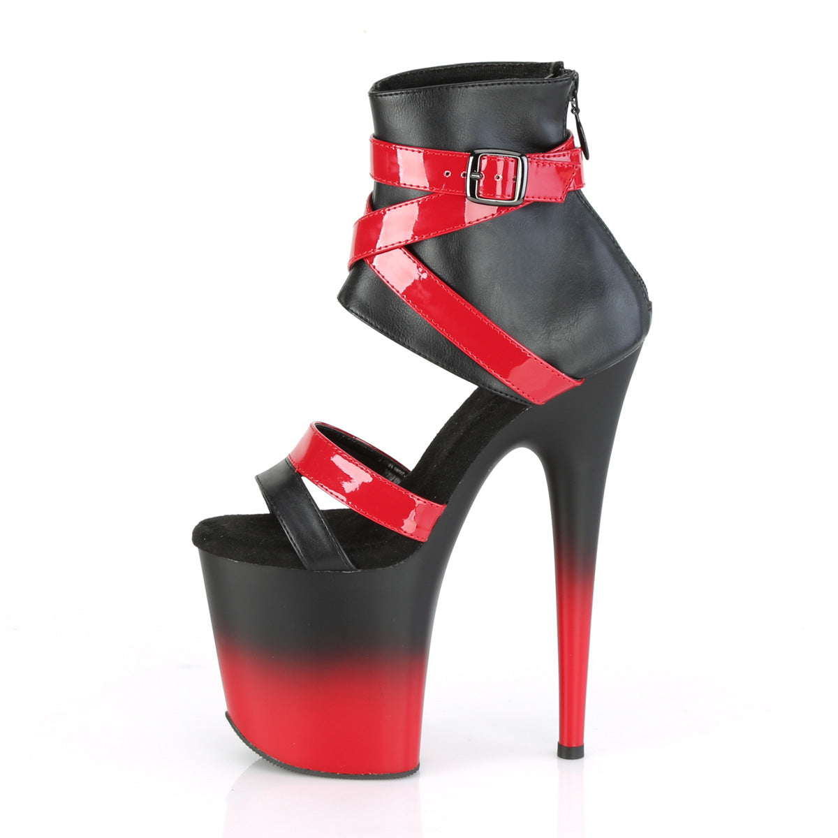 Pleaser Womens Sandals FLAMINGO-800-15 Blk Faux Leather-Red Pat/Blk-Red Matte