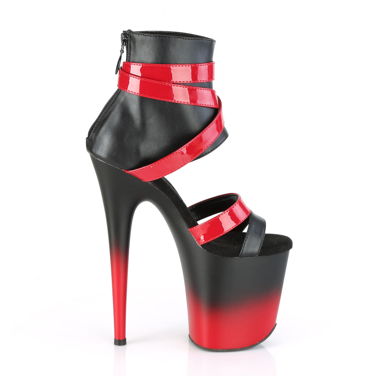 Pleaser Womens Sandals FLAMINGO-800-15 Blk Faux Leather-Red Pat/Blk-Red Matte