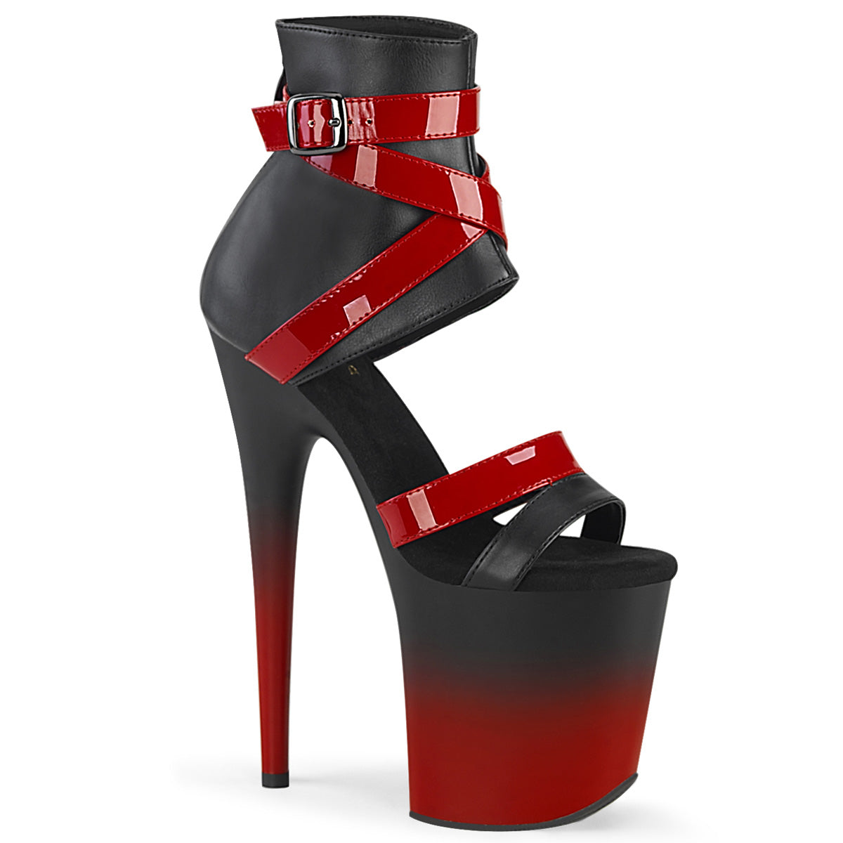 Pleaser Womens Sandals FLAMINGO-800-15 Blk Faux Leather-Red Pat/Blk-Red Matte