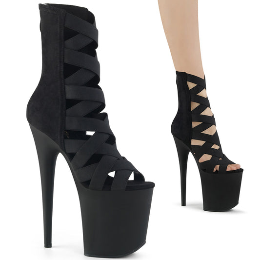 Pleaser Stivaletti da donna FLAMINGO-800-24 BLK Band Elastico-Microfiber / Blk Matte