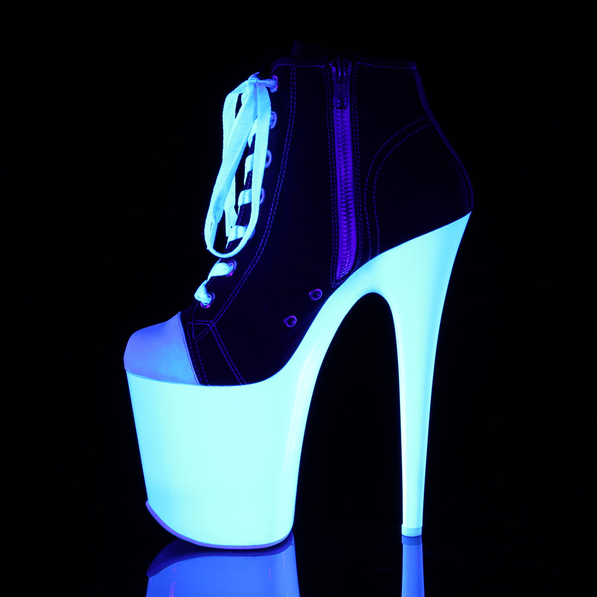 Pleaser Stivaletti da donna FLAMINGO-800sk-02 Blk Canvas / Bianco Neon