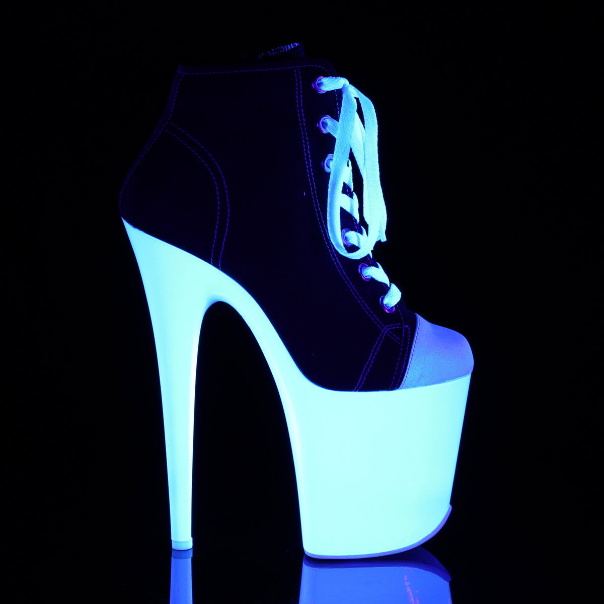 Pleaser Stivaletti da donna FLAMINGO-800sk-02 Blk Canvas / Bianco Neon