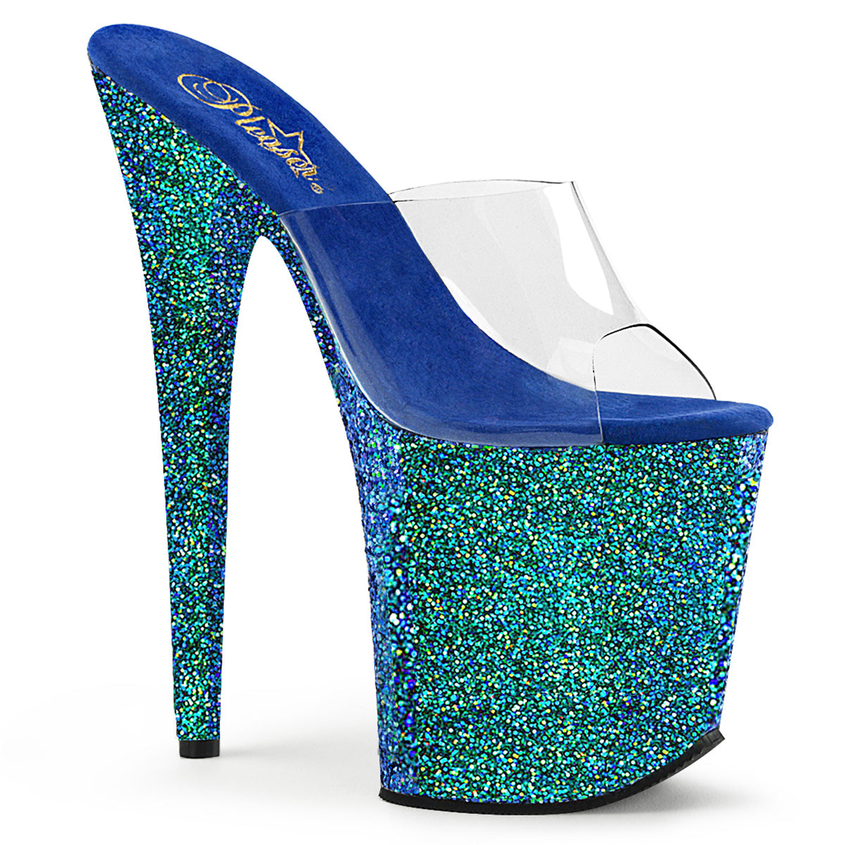 Pleaser Sandali da donna FLAMINGO-801lg CLR / Blue Holo glitter