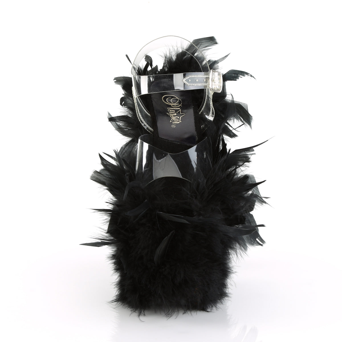 Pleaser Sandali da donna FLAMINGO-808f CLR / BLK Marabou Piuma