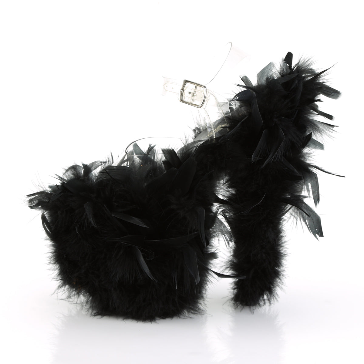 Pleaser Sandali da donna FLAMINGO-808f CLR / BLK Marabou Piuma